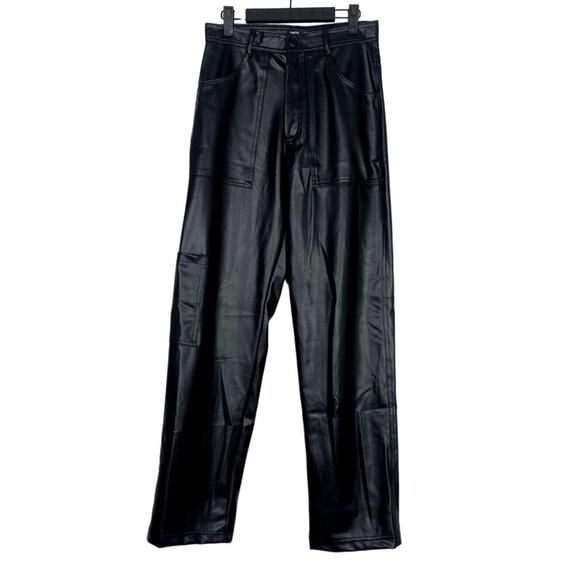 Zara Pants - ZARA Wide Leg High Rise Faux Leather Edgy Moto Biker Full Length Pants M Black